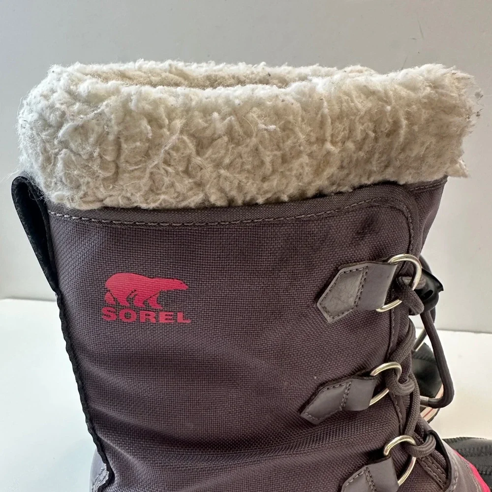 Sorel Waterproof Winter‎ Snow Boots Faux Fur Trim Lace Up Gray Pink Women Size 5